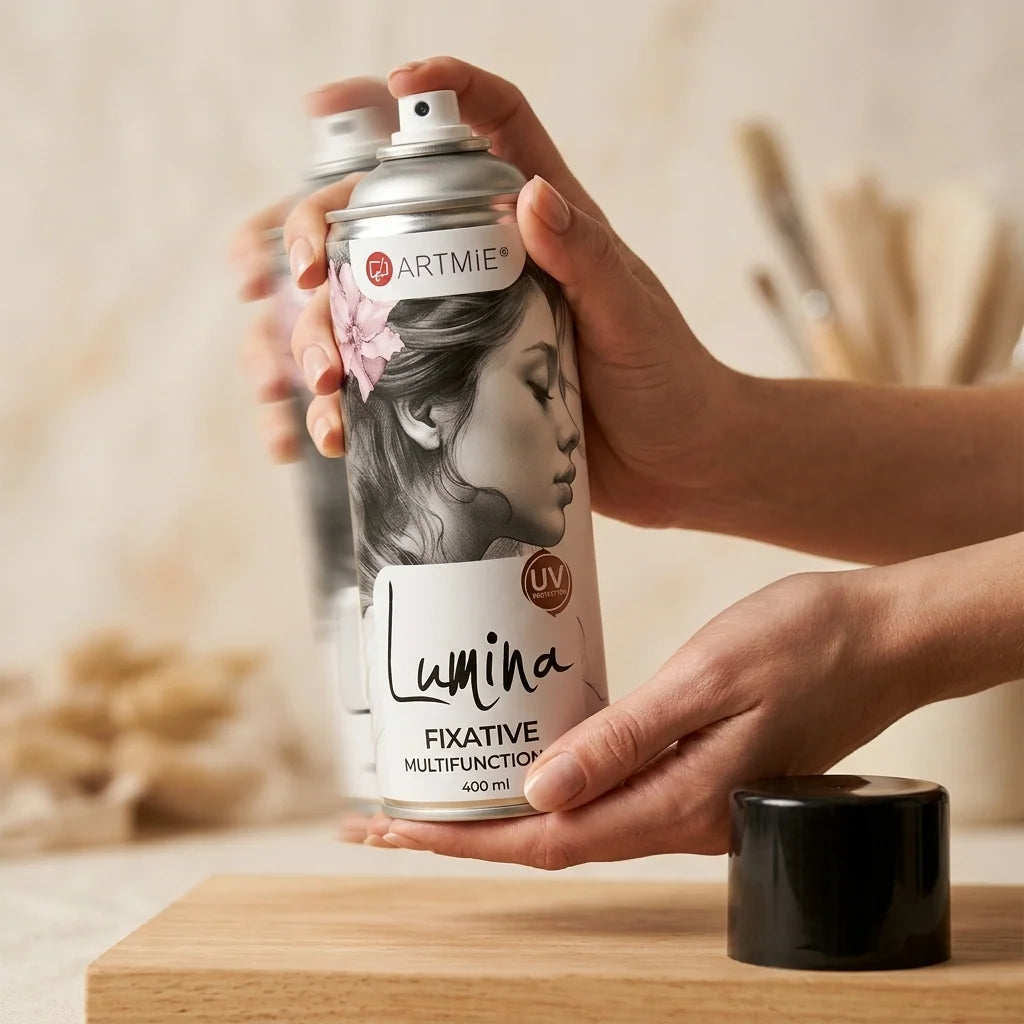 Agitare la bomboletta dello spray fissativo prima dell'uso