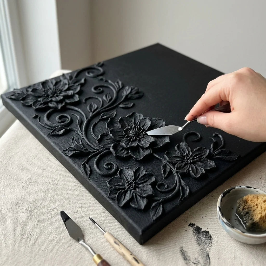 Modellazione della texture nella pasta nera Midnight — strumenti e struttura sabbiosa