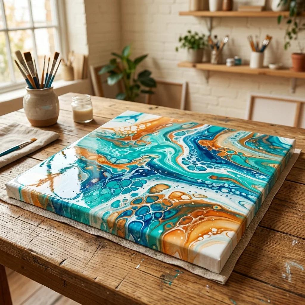 Il quadro fluid art asciuga in piano