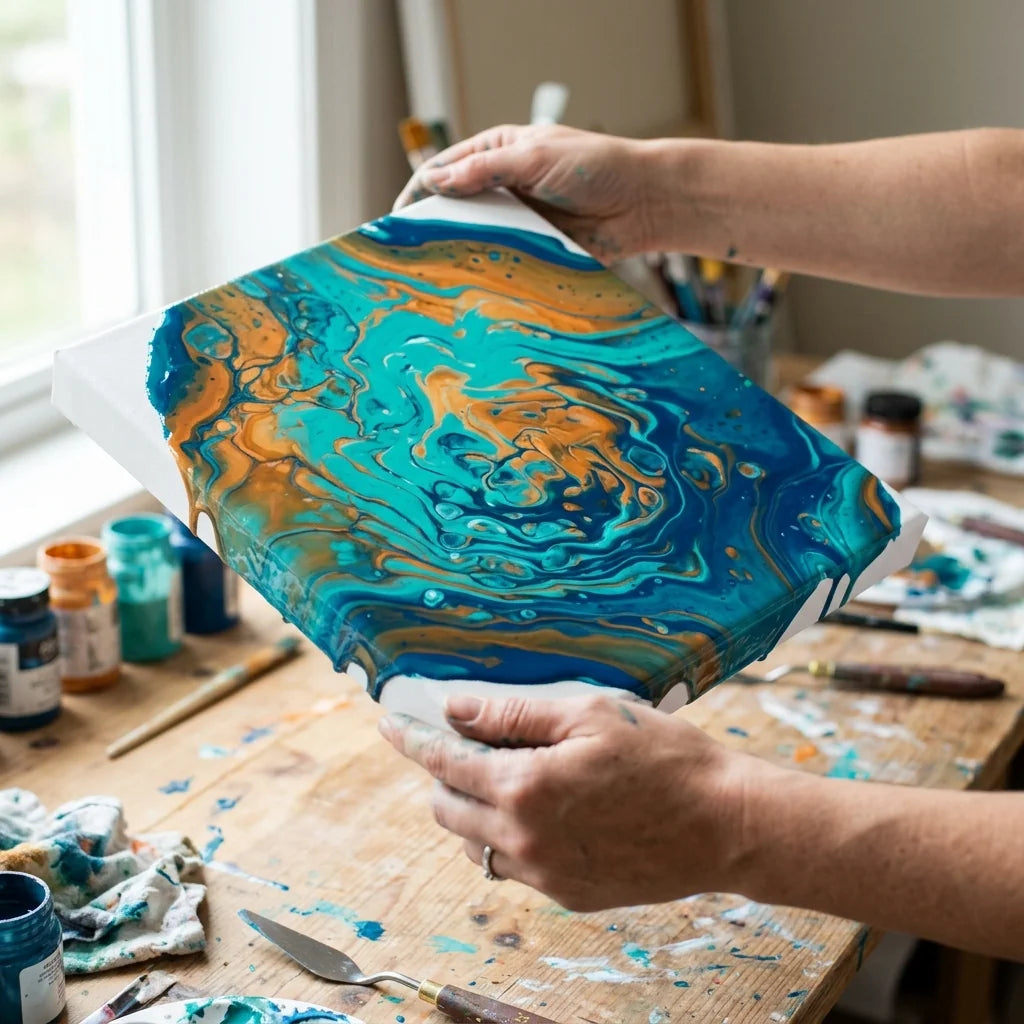 Inclinazione della tela per distribuire il colore