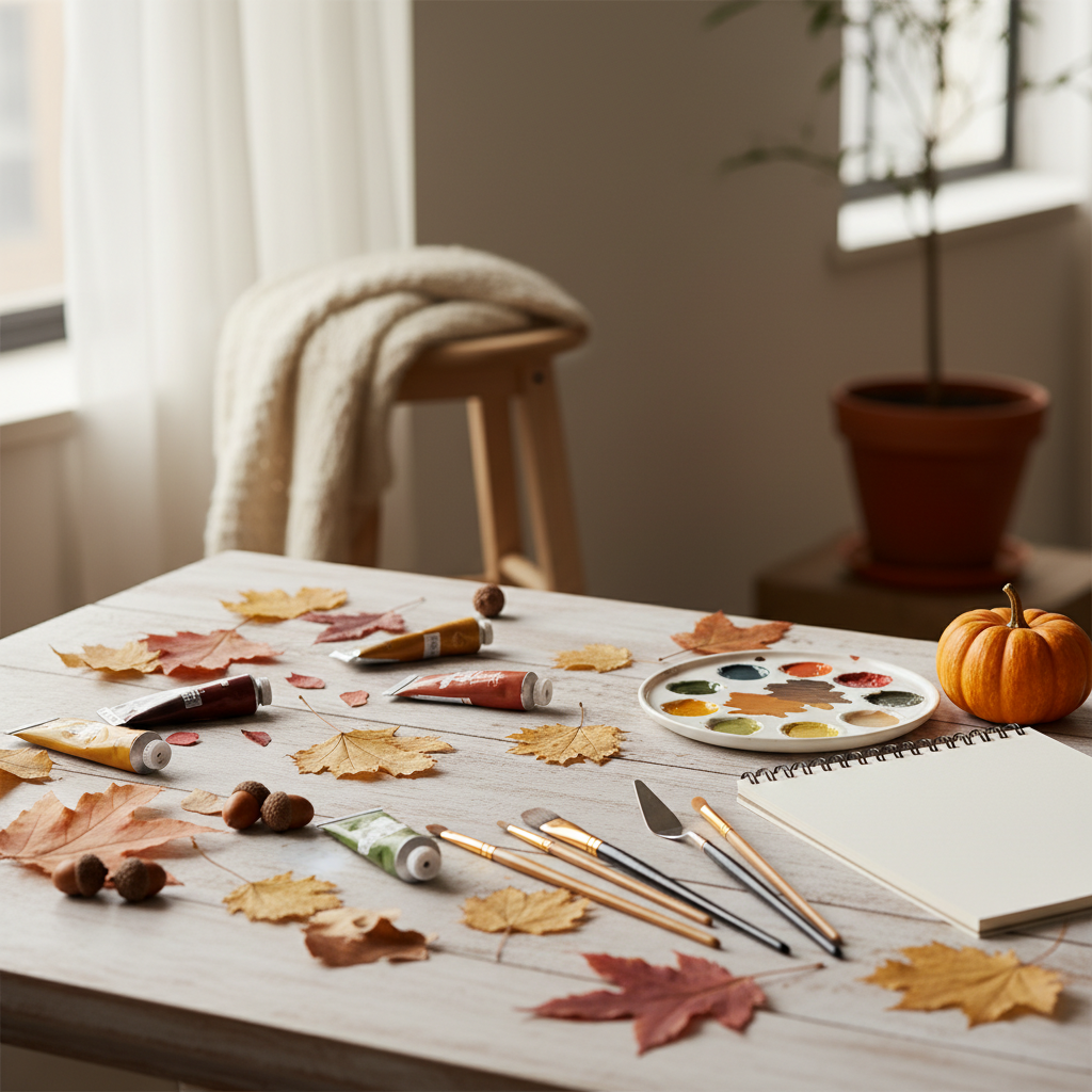 autumn leaves and craft supplies
