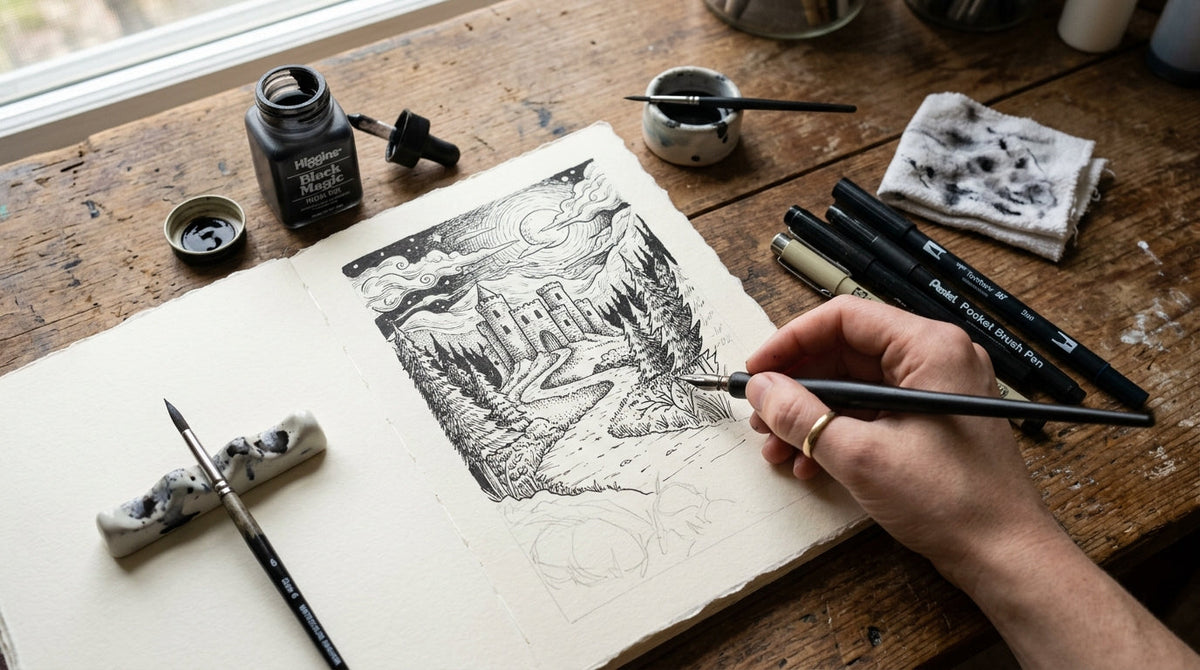 Inktober-Zeichnung mit Tusche und Feder