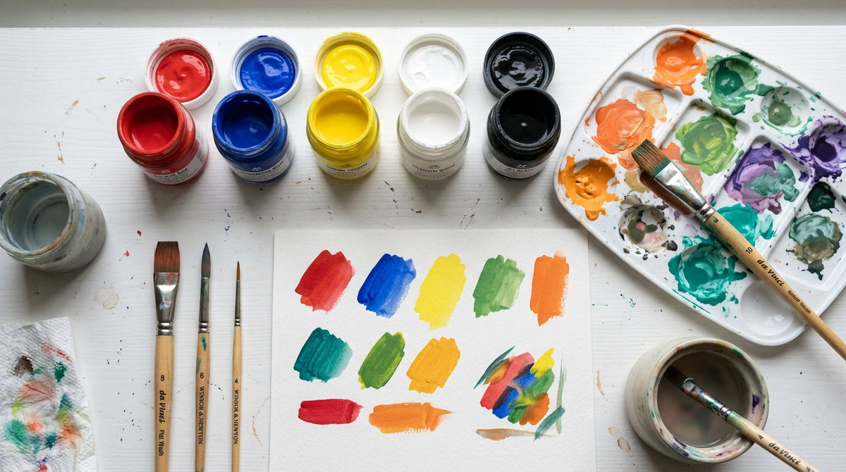 Set gvaš boja s kistovima i paletom