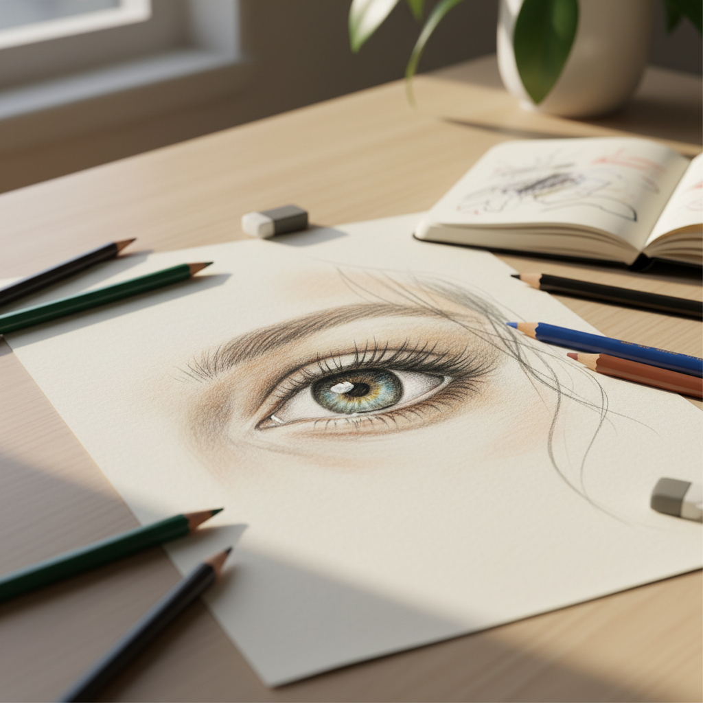 close up of a realistic drawn eye