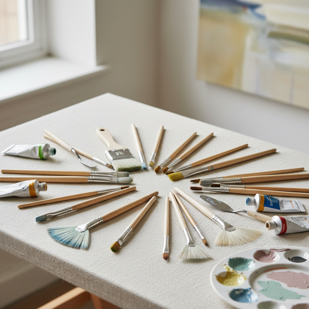 assorted acrylic paint brushes