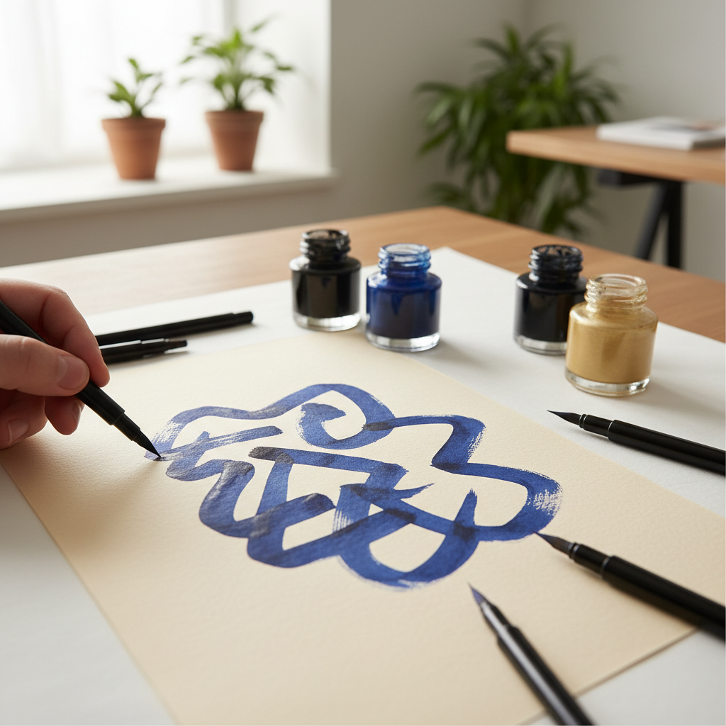 hand lettering brush pen on paper