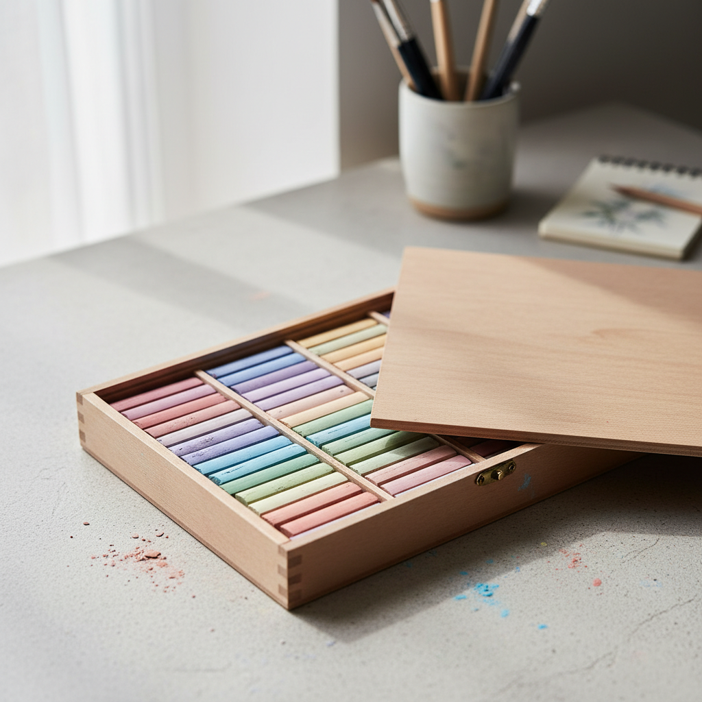 soft pastel sticks in a wooden box