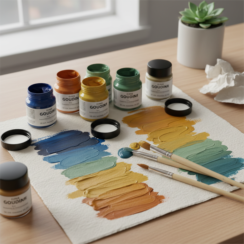 gouache paint pots and opaque brush strokes