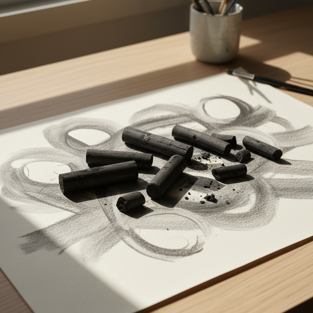 charcoal sticks and smudged paper