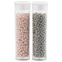 Perline Rocaille 1,7 mm, set di 2x7 g – Grigio chiaro con rosa