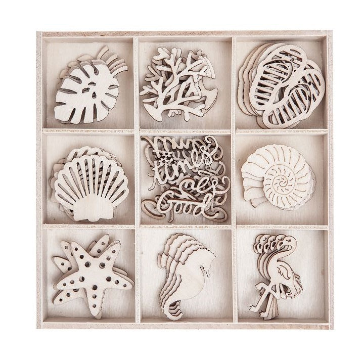 Set di ornamenti decorativi in legno Sea - 45 pezzi