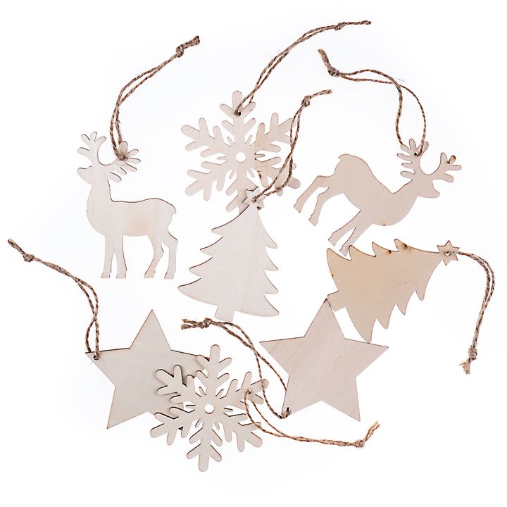 Ornamenti in legno con cordoncino