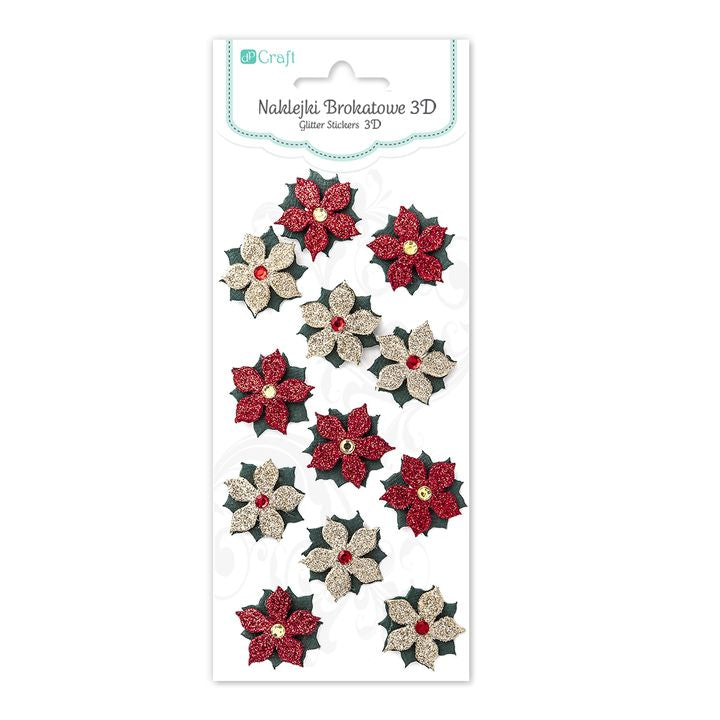 Set di adesivi natalizi 3D glitterati 12 pezzi
