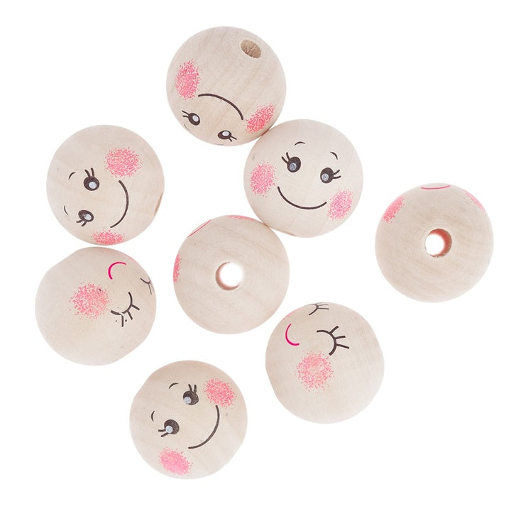 Facce di perline in legno, 3 cm / 8 pz.