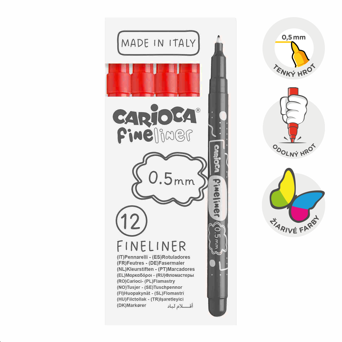 Fineliner a punta fine Carioca Fineliner 0,5 mm – 12 pz – rosso