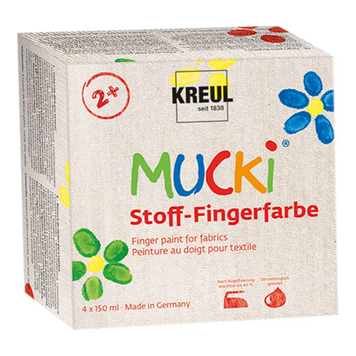 Set di colori per disegnare con le dita sui tessuti MUCKI 4 x 150 ml