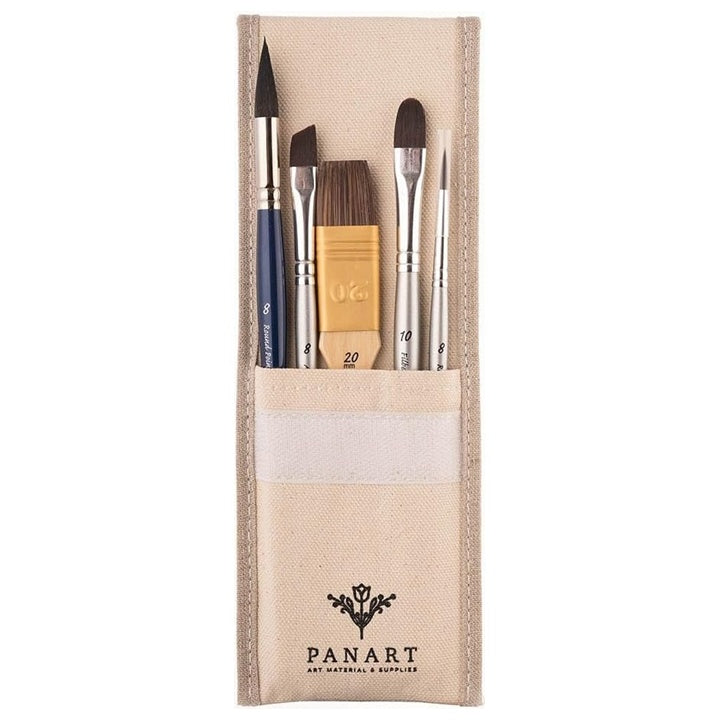 PanArt ATL-01 Set di pennelli in custodia di cotone per acquerello e acrilico, 5 pezzi