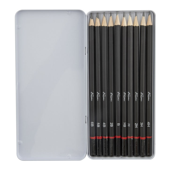 Set di matite da disegno in scatola di latta 10 pezzi