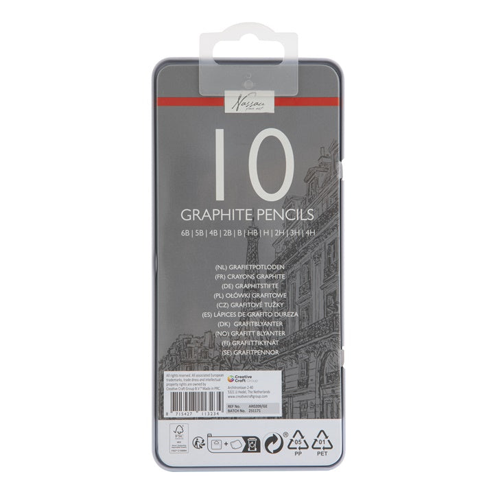 Set di matite da disegno in scatola di latta 10 pezzi