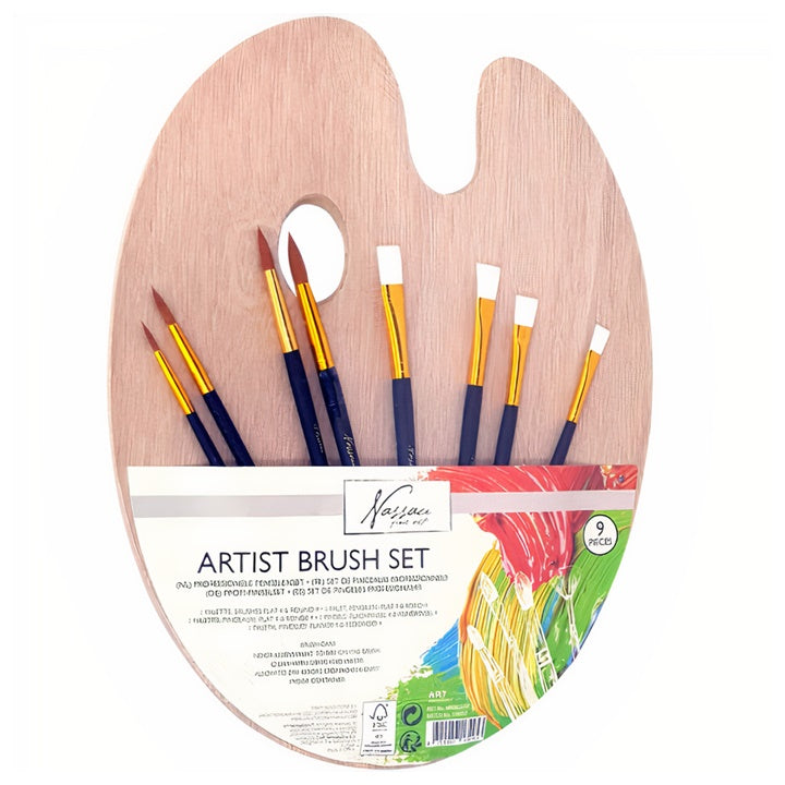 Set di pennelli con tavolozza in legno Nassau Fine Art - 9 pezzi