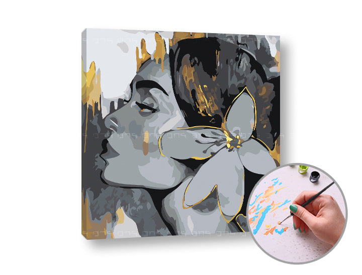 Paint by Numbers - DONNA CON FIORE NEI CAPELLI - Difficoltà bassa – senza cornice