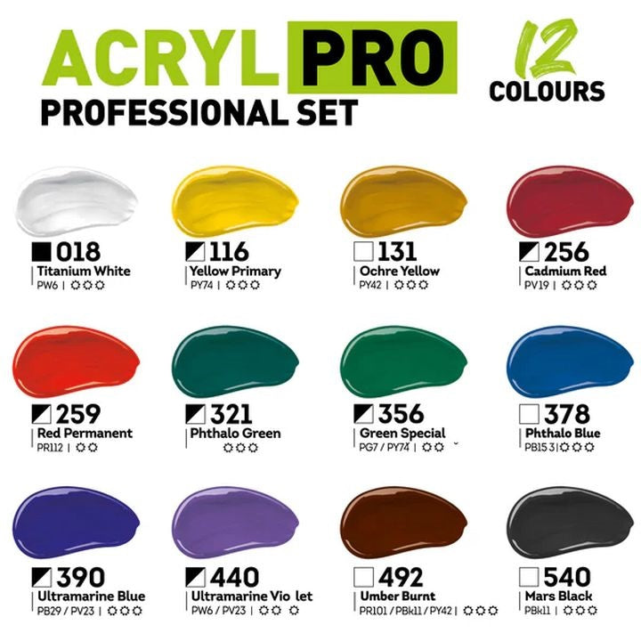 ACRYL PRO PROFESSIONAL Set di colori acrilici 12x75 ml