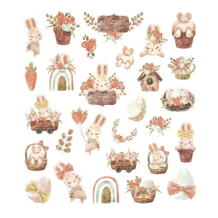 Adesivi pasquali glitterati | stile country, 28 pz