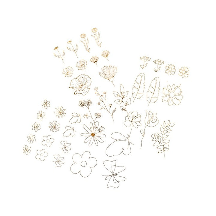 Adesivi trasparenti in PVC | fiori dorati, 43 pz — immagine 1