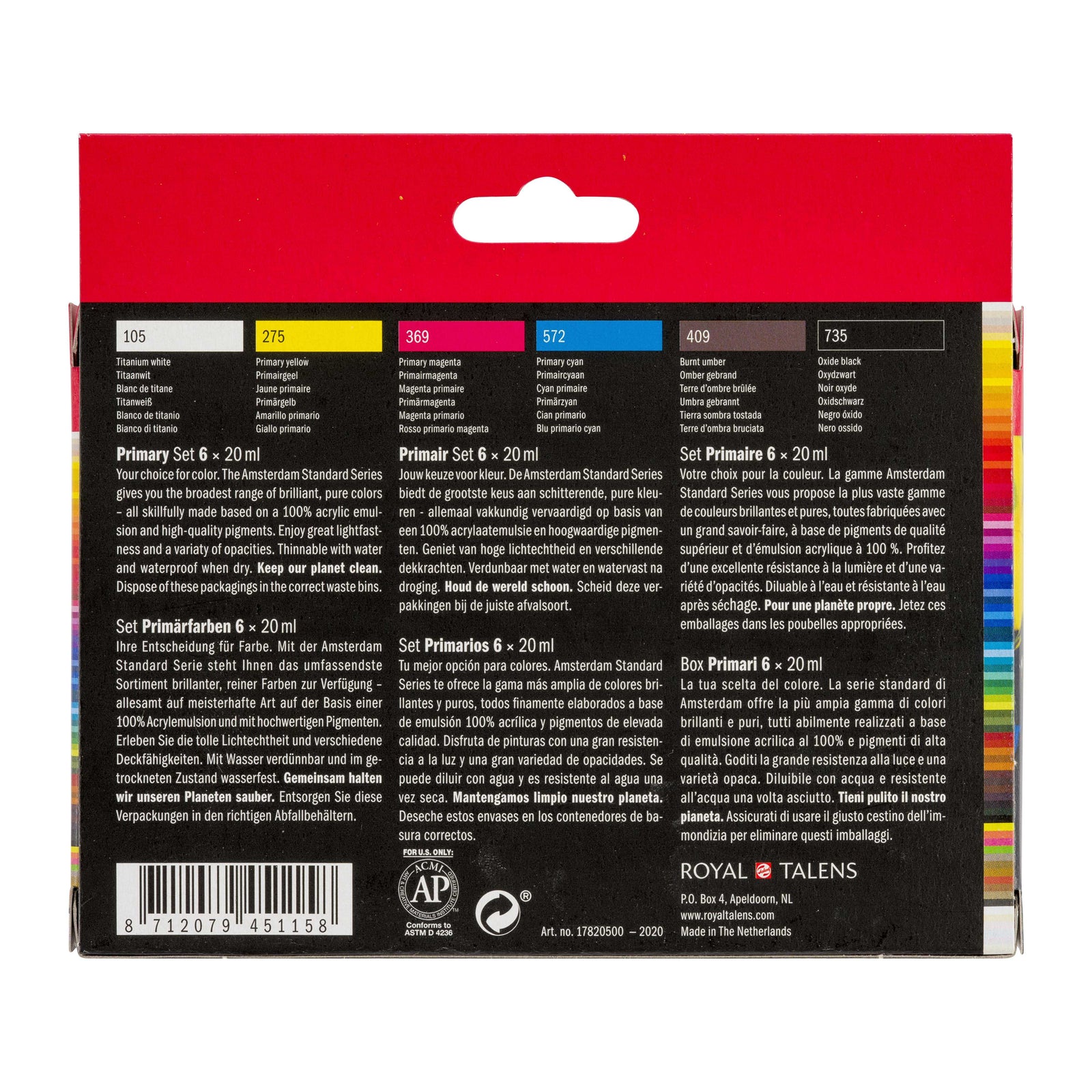 ROYAL TALENS Amsterdam set colori acrilici Primary 6 x 20 ml
