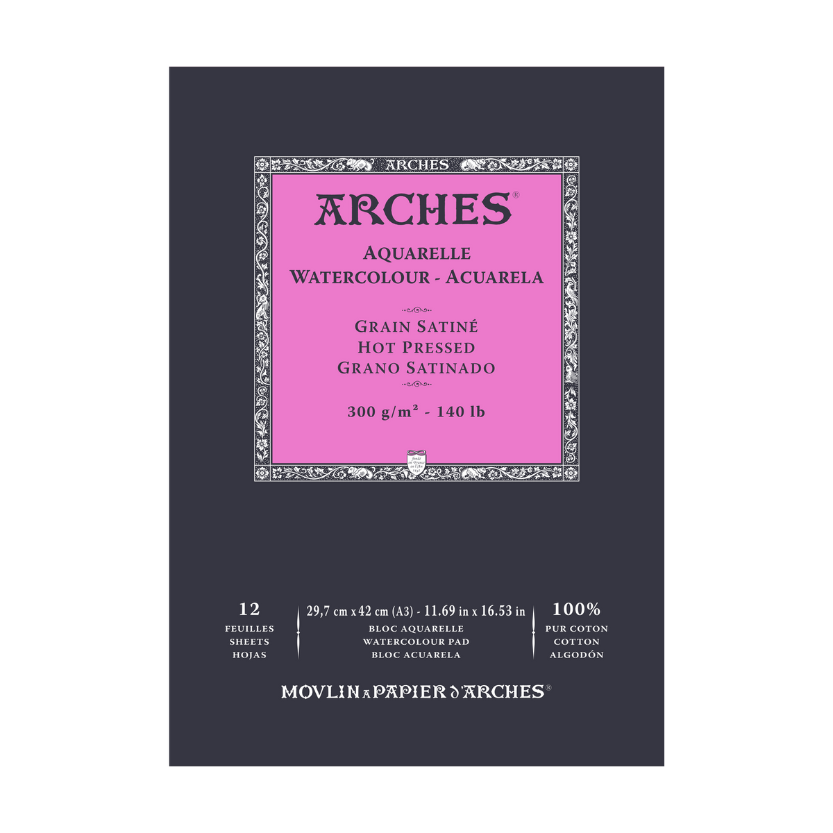 ARCHES blocco acquerello satinata HP bianco naturale 300 g/m² A5 – A3 - 12 fogli