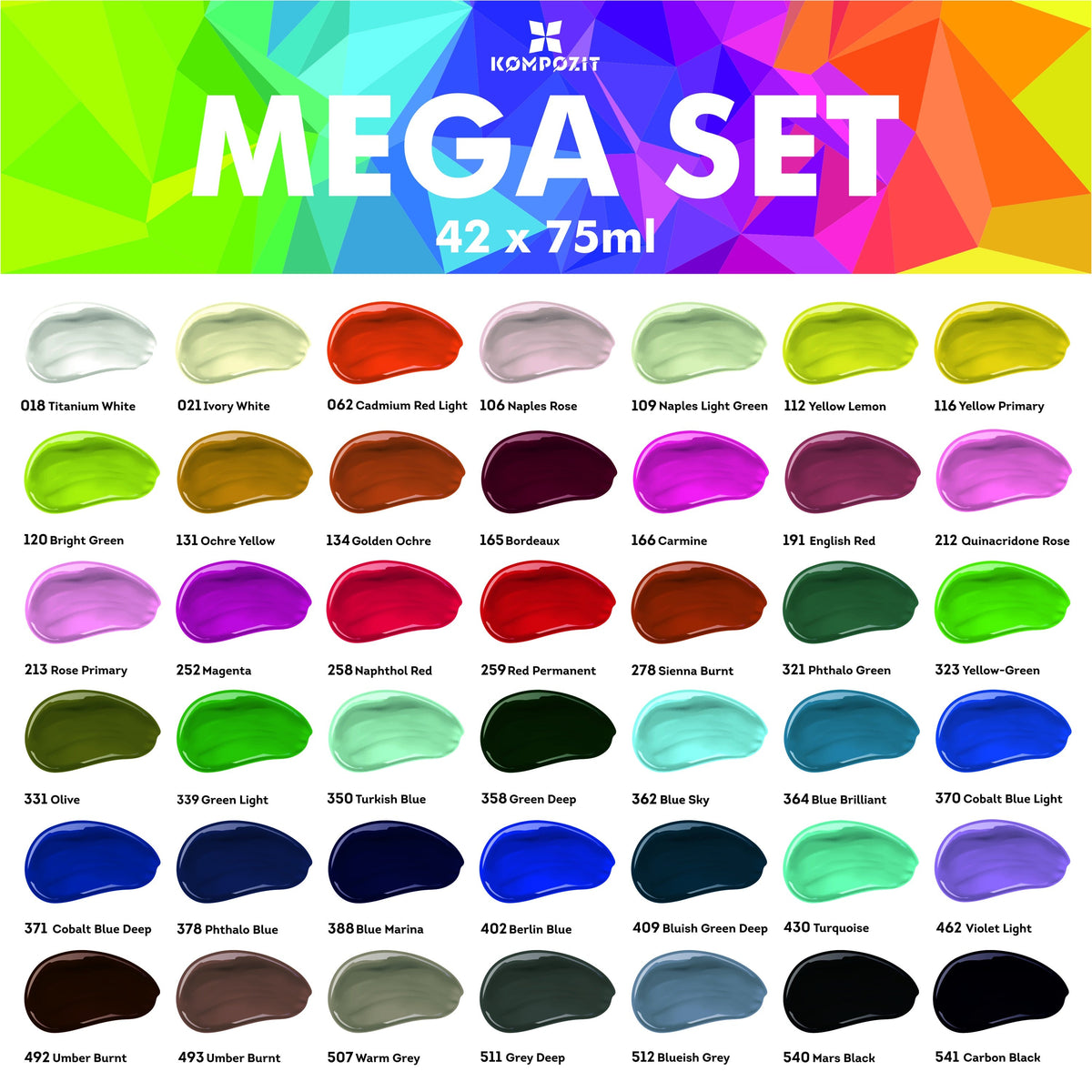 Set di colori acrilici ACRYL PRO Kompozit in box - 42 x 75 ml