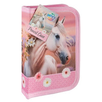 Astuccio per matite con ripieno di cavalli 28 pezzi Design cavallo rosa