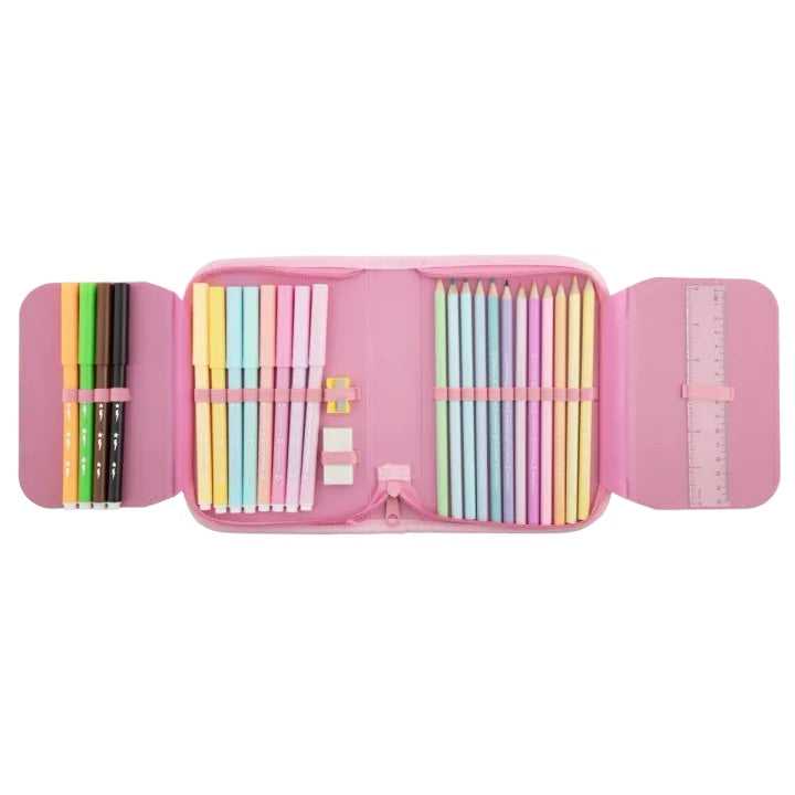 Astuccio per matite con ripieno di cavalli 28 pezzi Design cavallo rosa