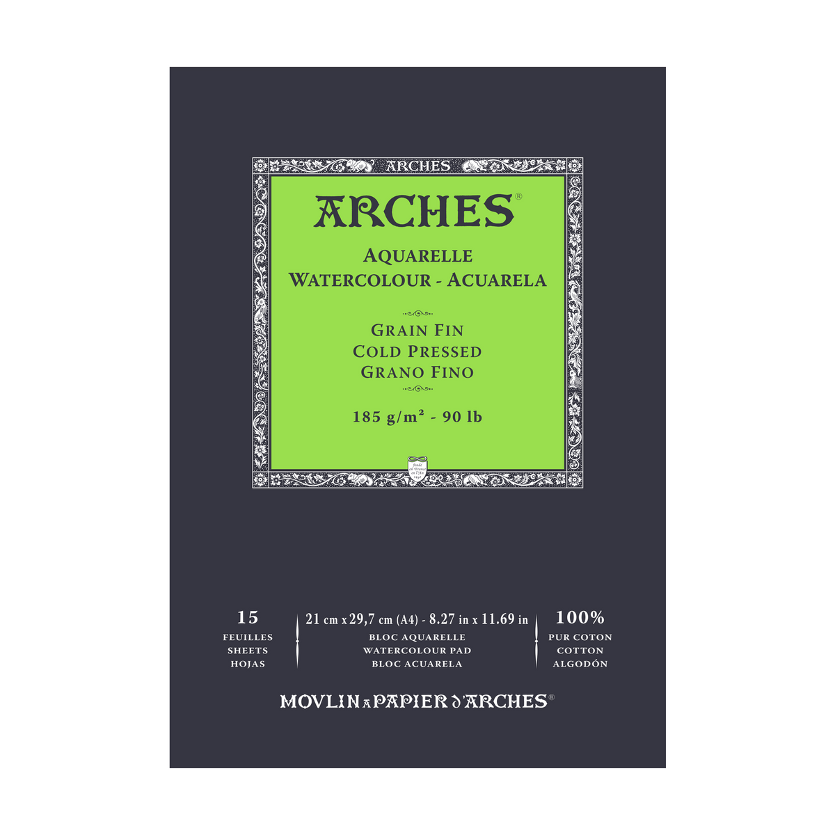 Blocco acquerello ARCHES grana fine bianco naturale 185 g/m2 A4 - 15 fogli