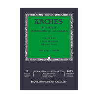 Blocco acquerello ARCHES grana fine pressato a freddo bianco naturale 300 g/m² - 12 fogli (formati A5 – A3)
