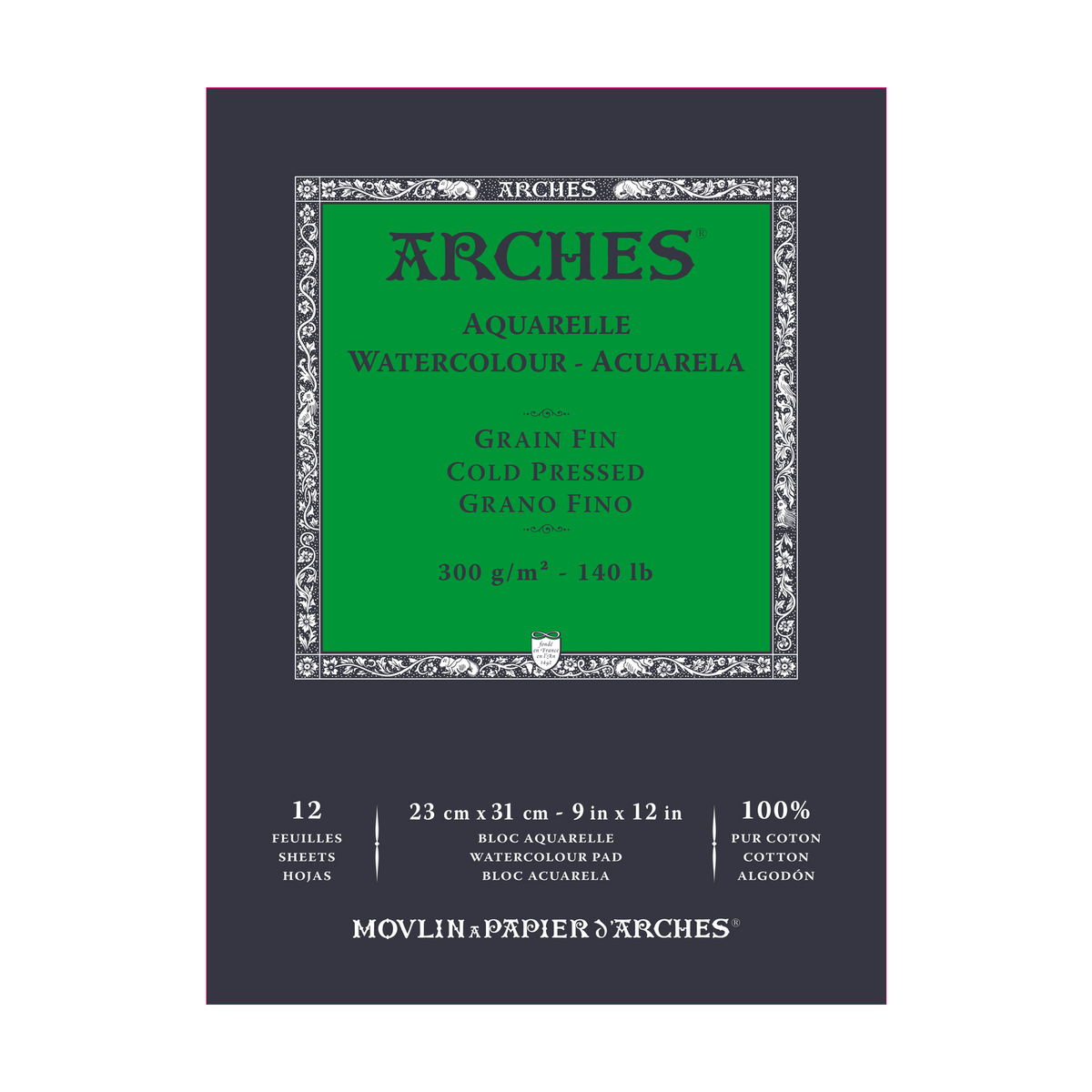 Blocco acquerello ARCHES grana fine pressato a freddo bianco naturale 300 g/m² - 12 fogli (formati A5 – A3)