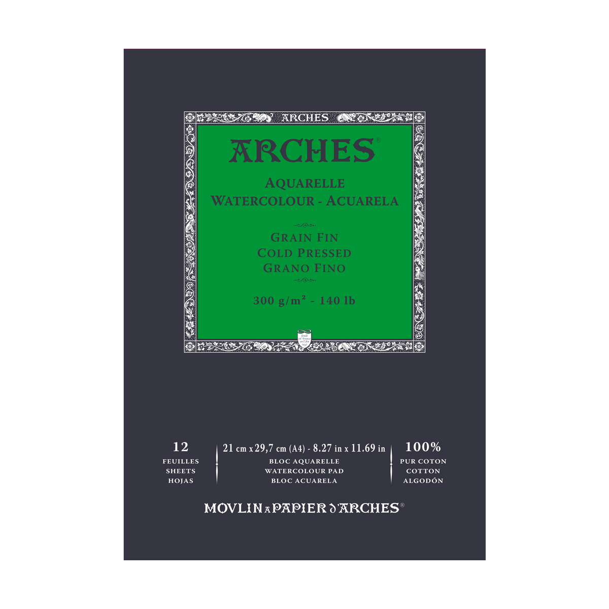 Blocco acquerello ARCHES grana fine pressato a freddo bianco naturale 300 g/m² - 12 fogli (formati A5 – A3)