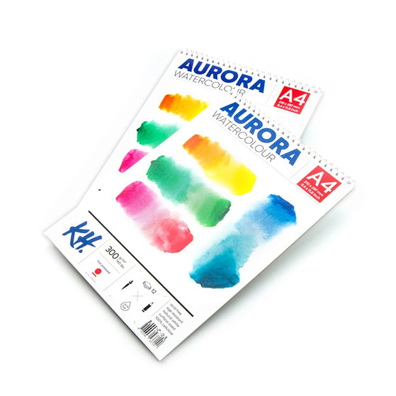 Blocco acquerello AURORA hot press con una spirale - 12 fogli | formati diversi