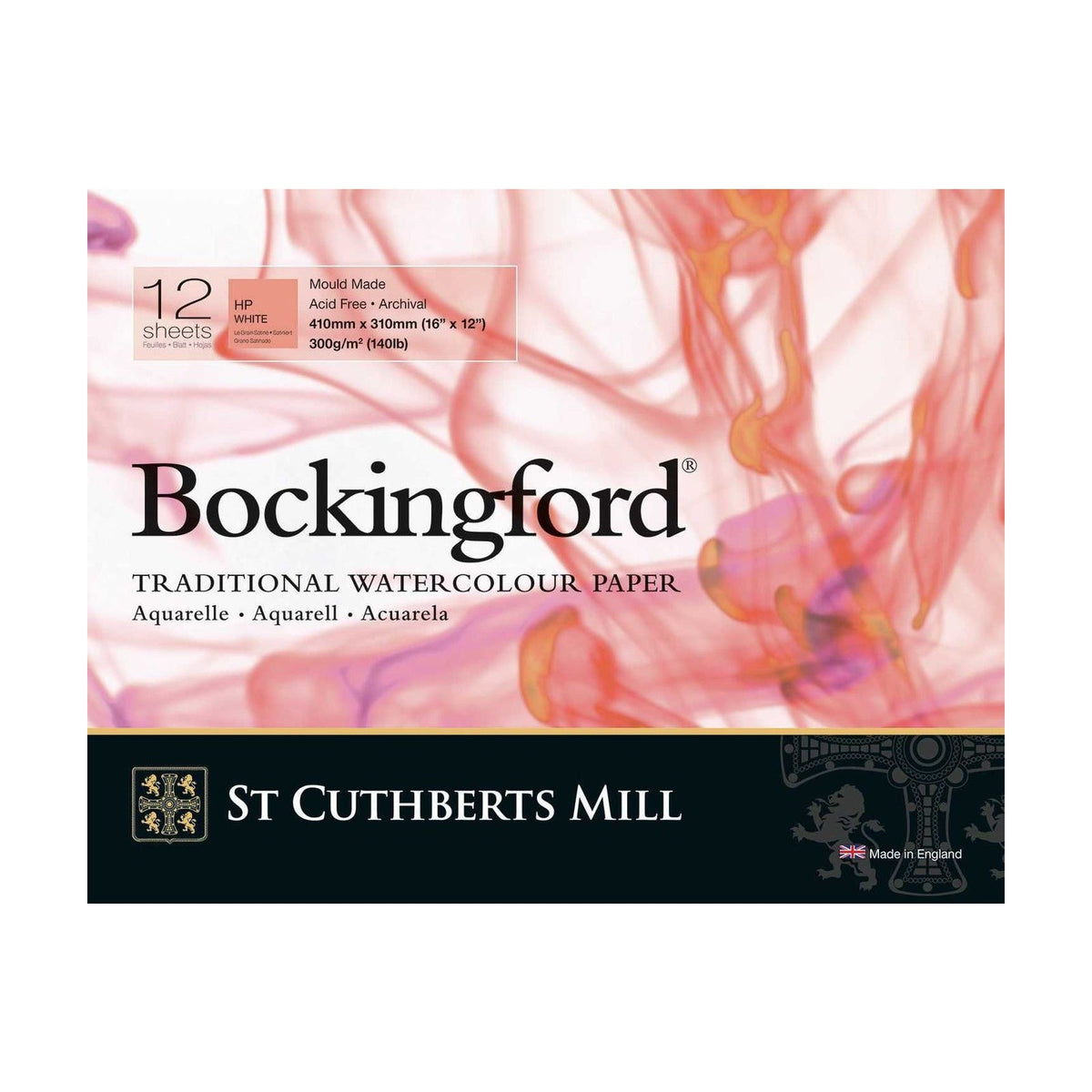 Blocco acquerello CANSON St Cuthberts Bockingford satinato (HP) bianco 300 g/m² - 12 fogli