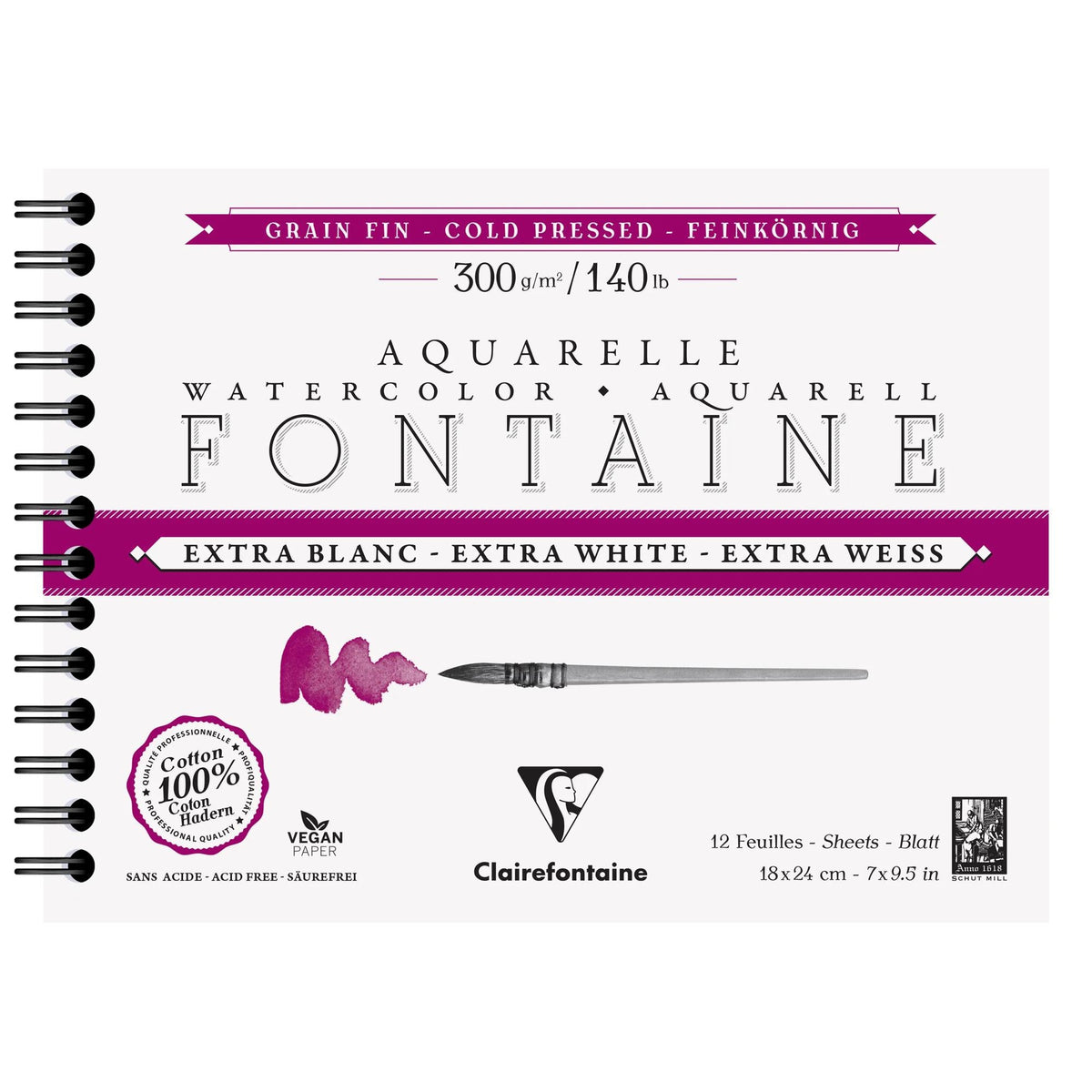 Blocco acquerello CLAIREFONTAINE Fontaine CP extra bianco 300 g 18 x 24 cm - 12 fogli