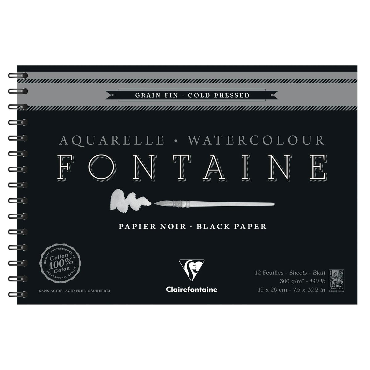 Blocco acquerello CLAIREFONTAINE Fontaine CP nero 300 g/m² 19 x 26 cm - 12 fogli
