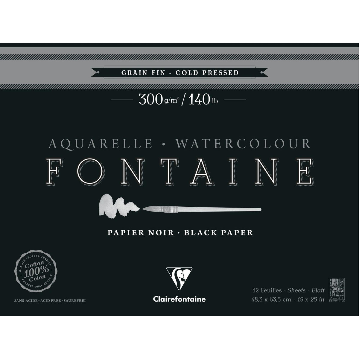 Blocco acquerello CLAIREFONTAINE Fontaine CP nero 300 g/m2 48,3 x 63,5 cm - 12 fogli