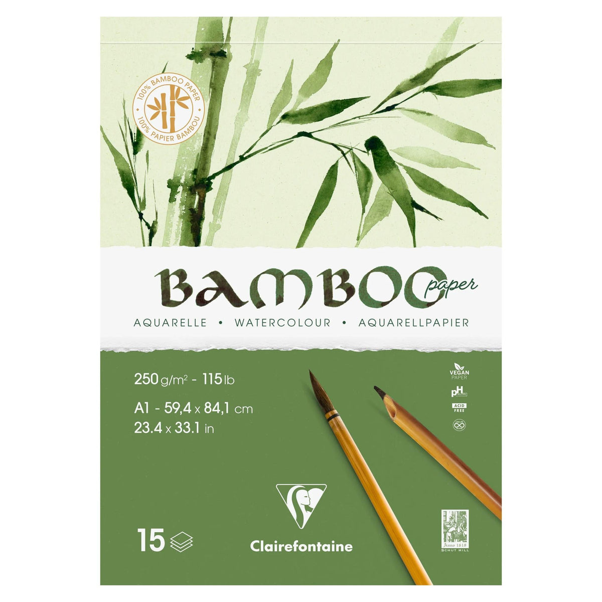 Blocco acquerello in fibra di bambù CLAIREFONTAINE CP 250 g/m² A1 - 15 fogli