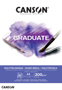 Blocco Canson Graduate Mix Media bianco 200 g/m² - 20 fogli, A3, incollato