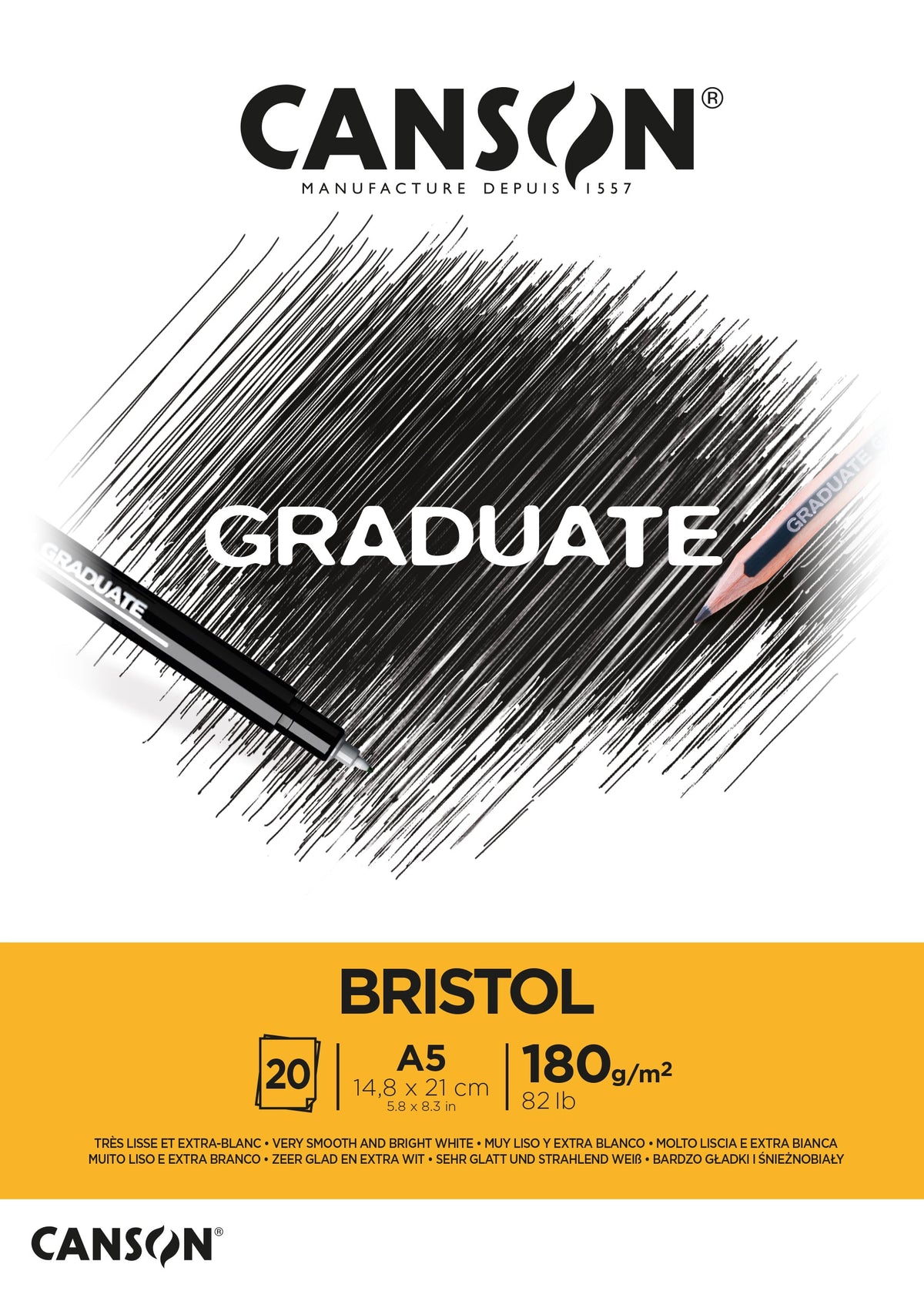 Blocco da disegno Canson Graduate Bristol 180 g/m² - 20 fogli, A5 collato