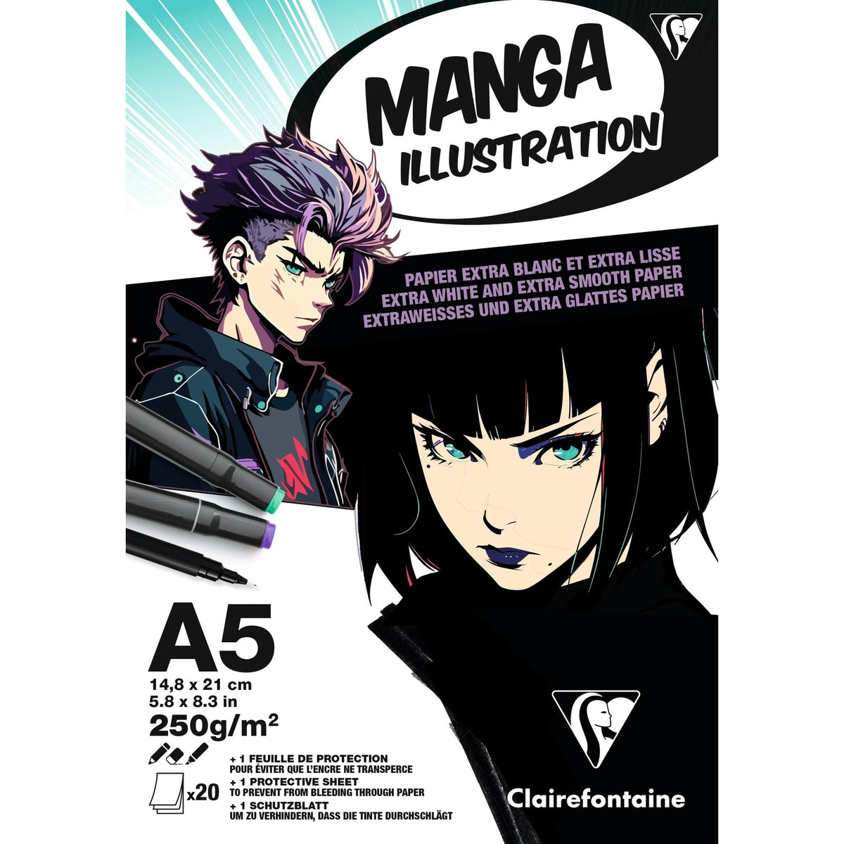 Blocco da disegno CLAIREFONTAINE Manga Illustration 250 g/m² A5 – A3 - 20 fogli