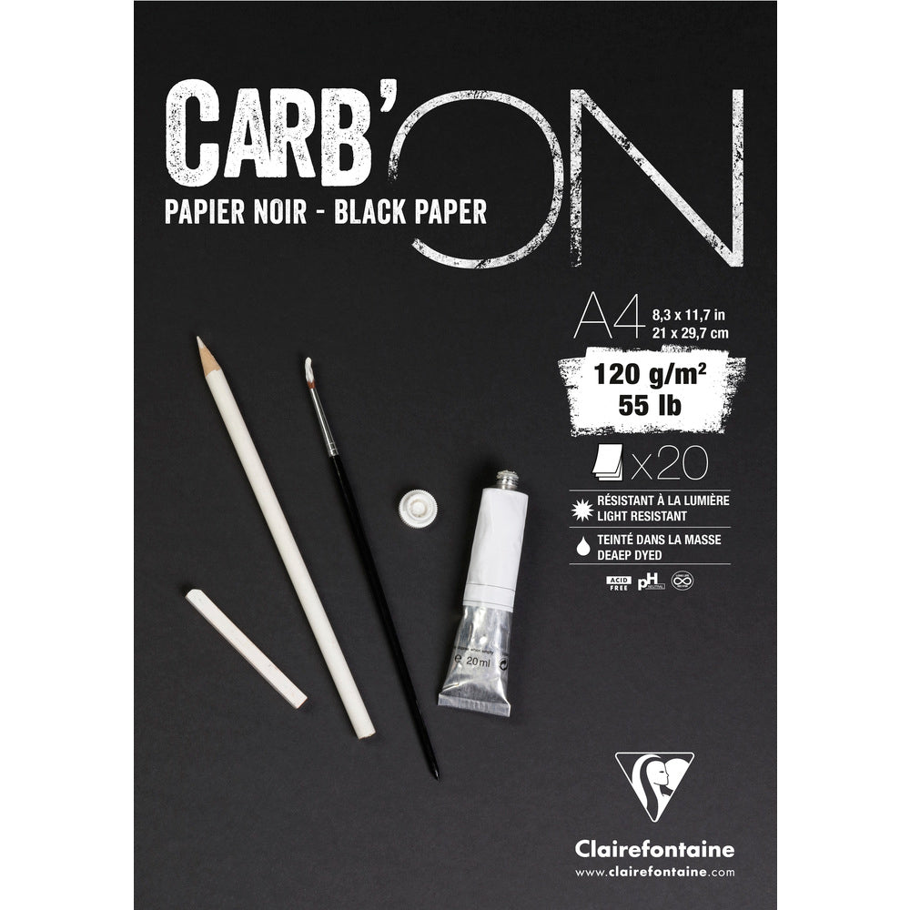 Blocco da disegno con carta nera CLAIREFONTAINE Carb'On 120 g/m² – 20 fogli
