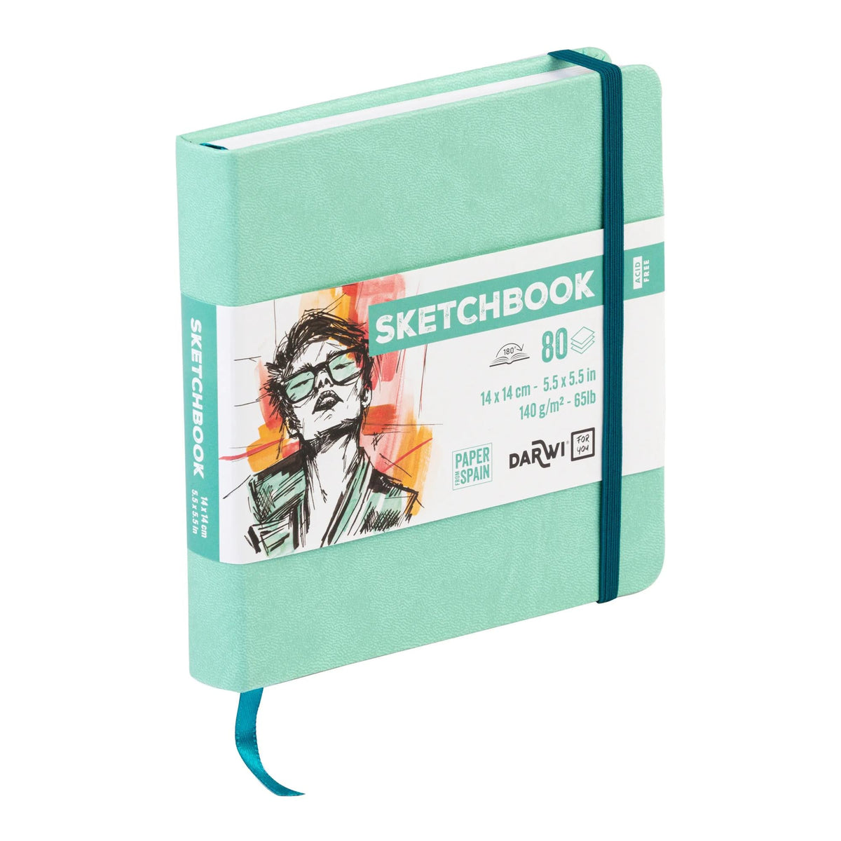 Blocco da disegno DARWI Mint Green 14 x 14 cm, 140 g, 80 fogli