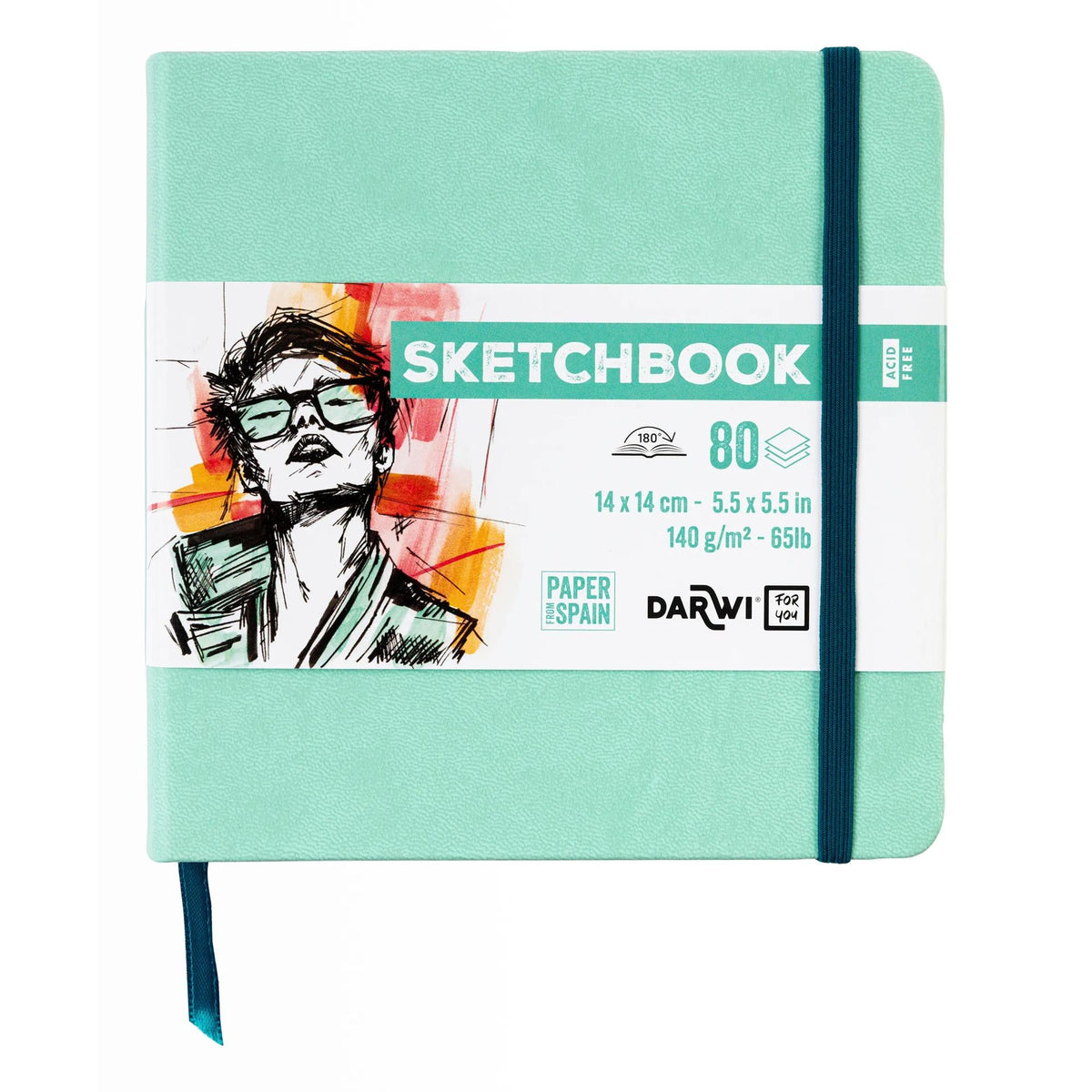 Blocco da disegno DARWI Mint Green 14 x 14 cm, 140 g, 80 fogli