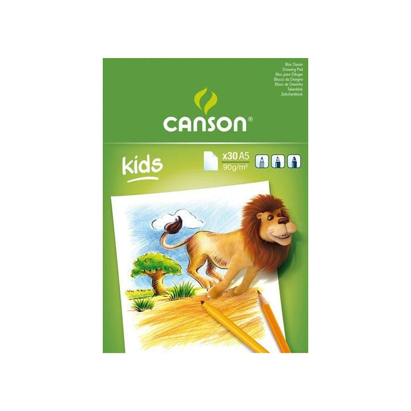 Blocco di carta da disegno CANSON Kids 90 g/m² – 30 fogli, formati A5 – A4